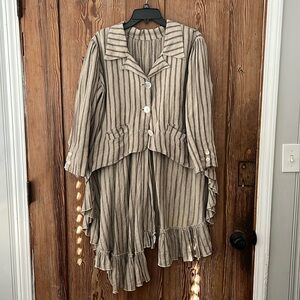 Magnolia, pearl, asymmetrical, cutaway linen jacket